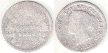 1888 Canada silver 5 Cents A000799